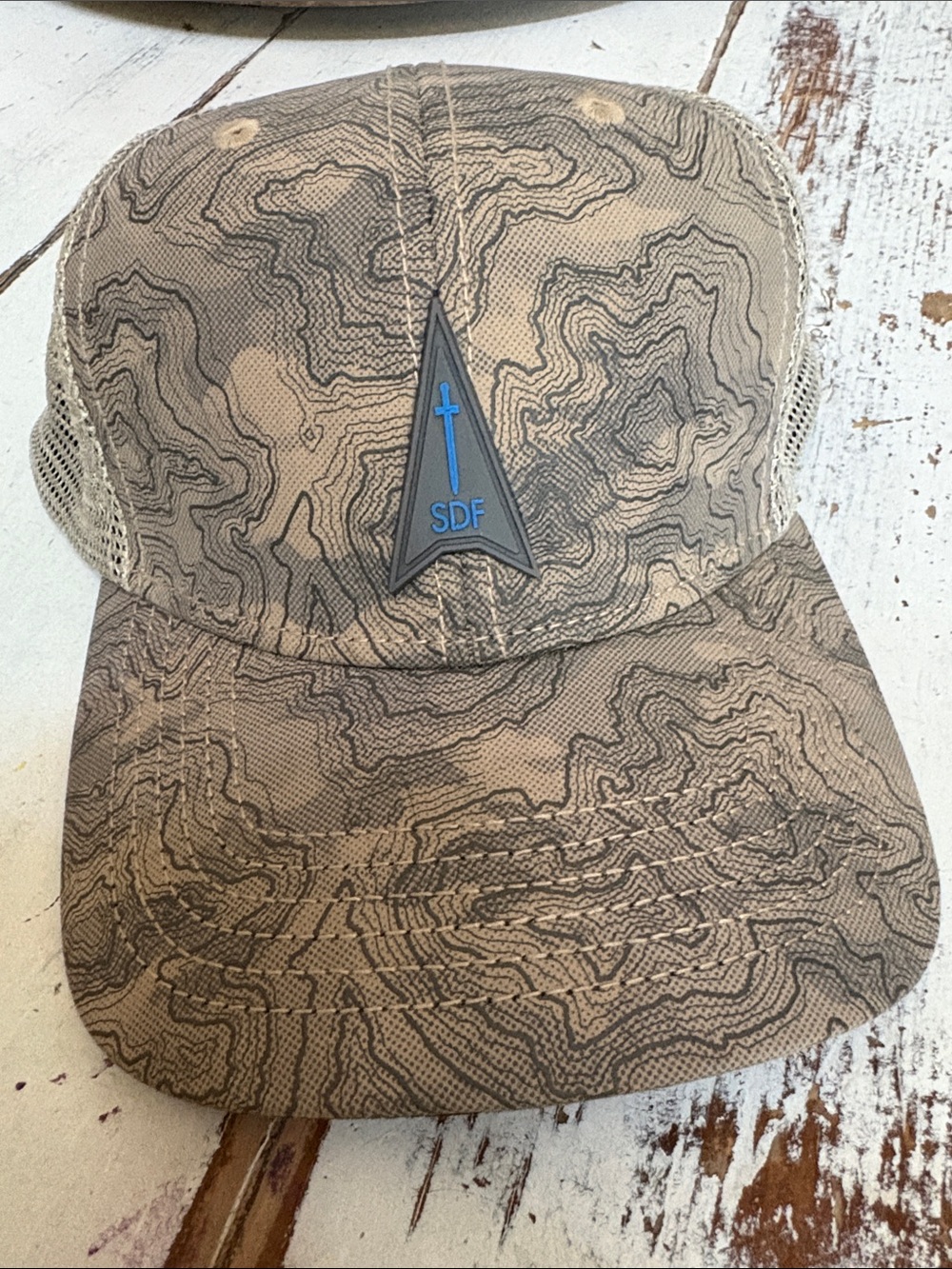 DRI DUCK Tan Topographic Mesh Back Trucker Hat with SDF Patch